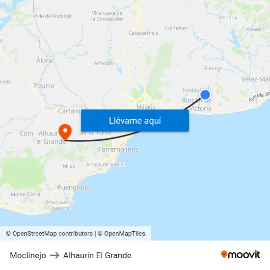 Moclinejo to Alhaurín El Grande map