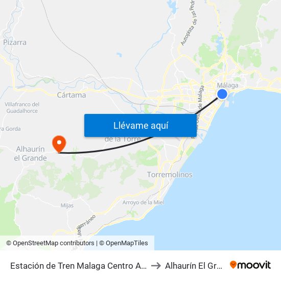 Estación de Tren Malaga Centro Alameda to Alhaurín El Grande map