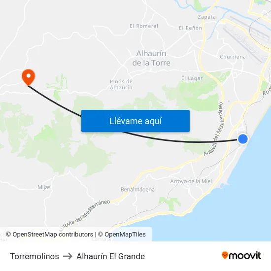 Torremolinos to Alhaurín El Grande map