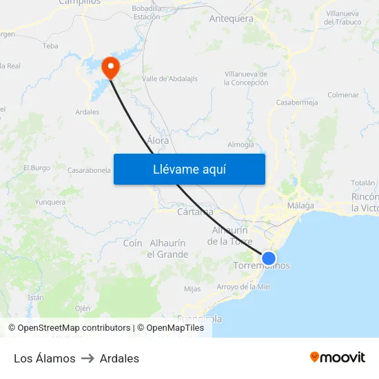 Los Álamos to Ardales map