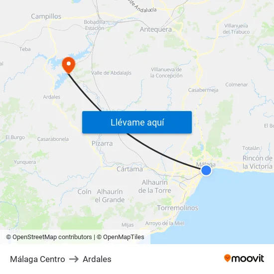 Málaga Centro to Ardales map