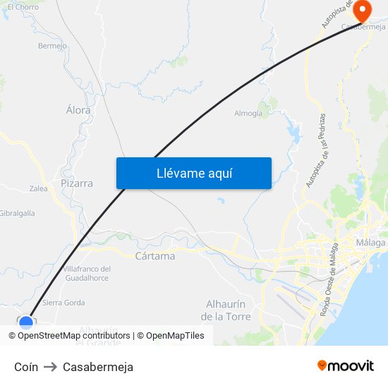 Coín to Casabermeja map