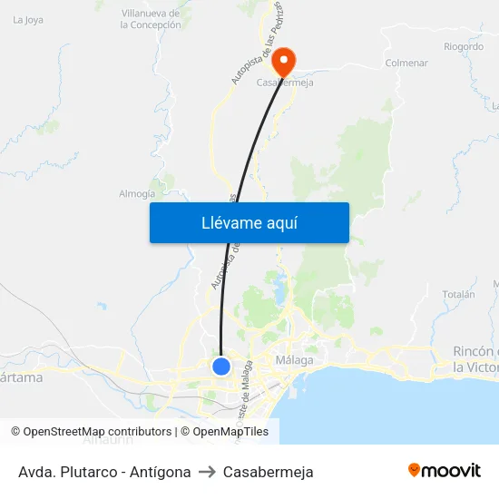 Avda. Plutarco - Antígona to Casabermeja map