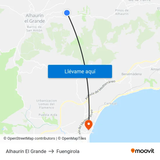 Alhaurín El Grande to Fuengirola map