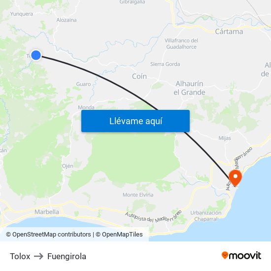Tolox to Fuengirola map