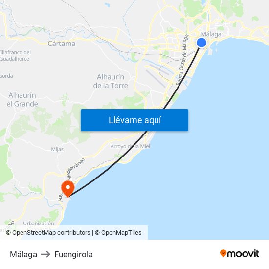 Málaga to Fuengirola map