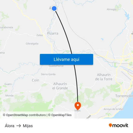 Álora to Mijas map