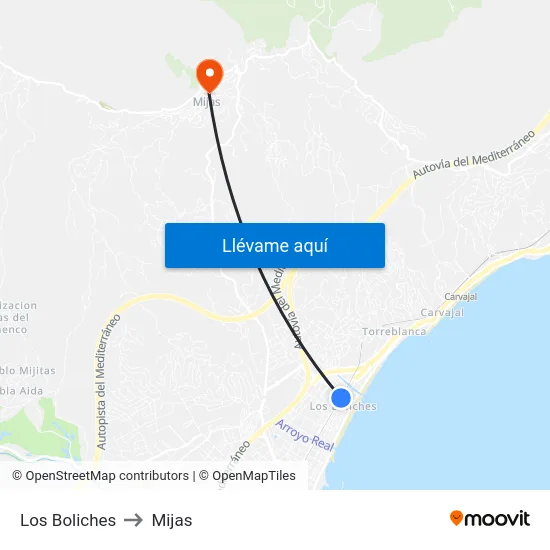 Los Boliches to Mijas map