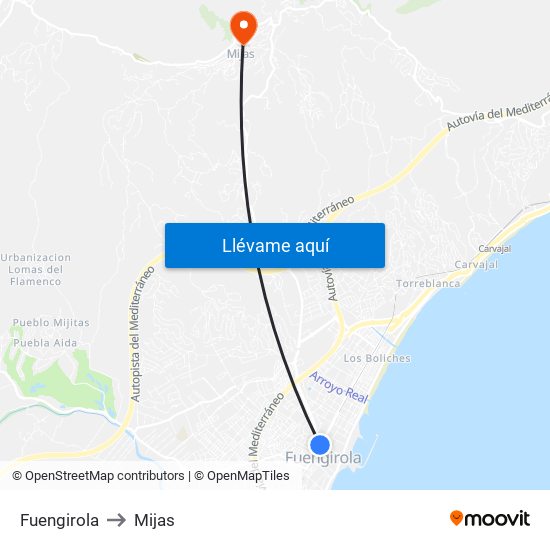 Fuengirola to Mijas map