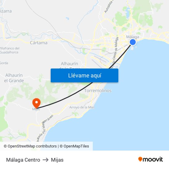 Málaga Centro to Mijas map