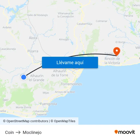 Coín to Moclinejo map
