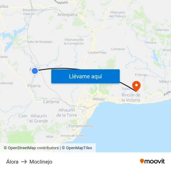 Álora to Moclinejo map