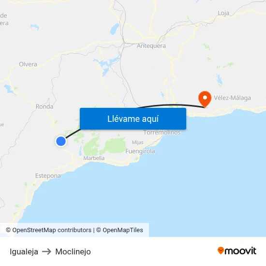 Igualeja to Moclinejo map
