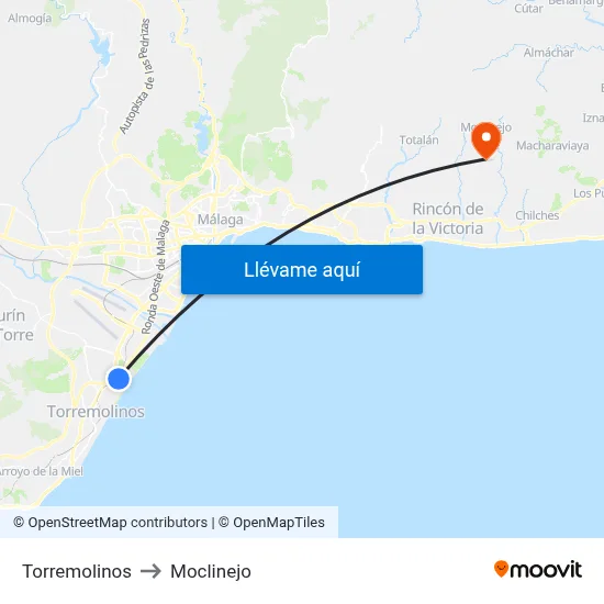 Torremolinos to Moclinejo map