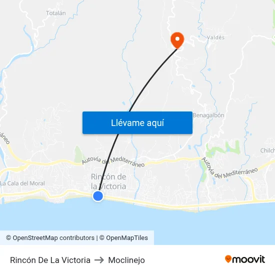 Rincón De La Victoria to Moclinejo map