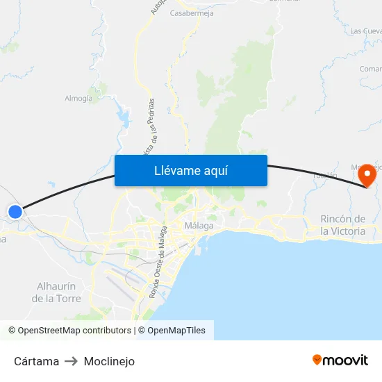 Cártama to Moclinejo map