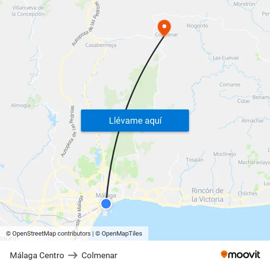 Málaga Centro to Colmenar map
