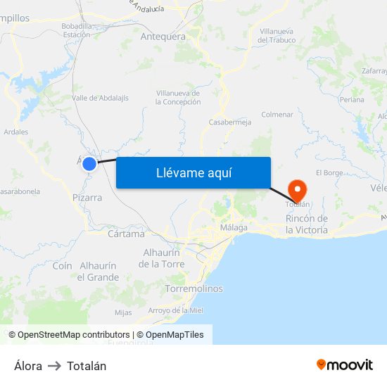 Álora to Totalán map