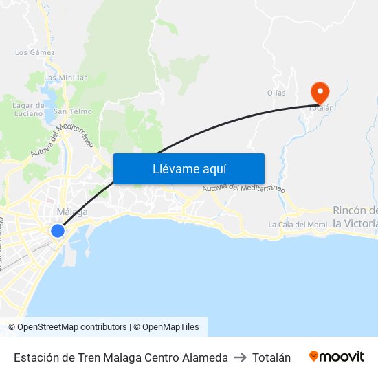Estación de Tren Malaga Centro Alameda to Totalán map