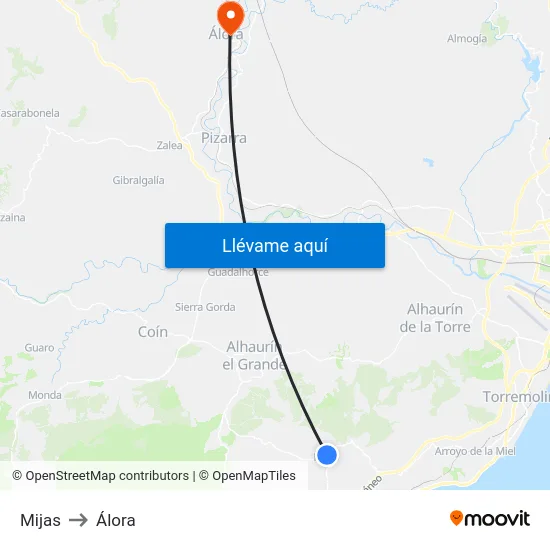 Mijas to Álora map