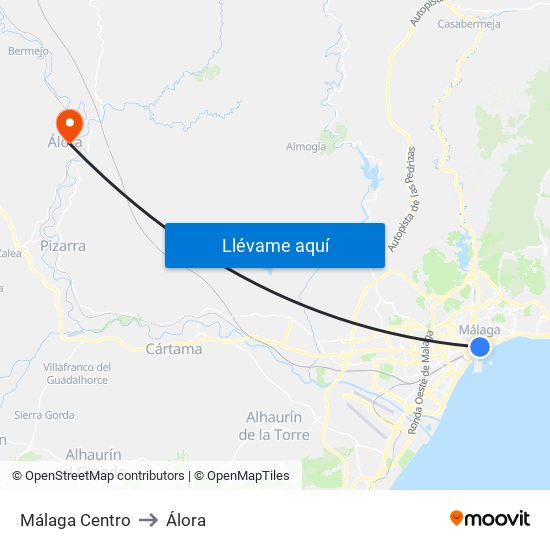 Málaga Centro to Álora map