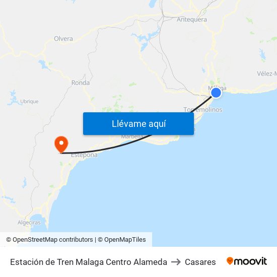 Estación de Tren Malaga Centro Alameda to Casares map