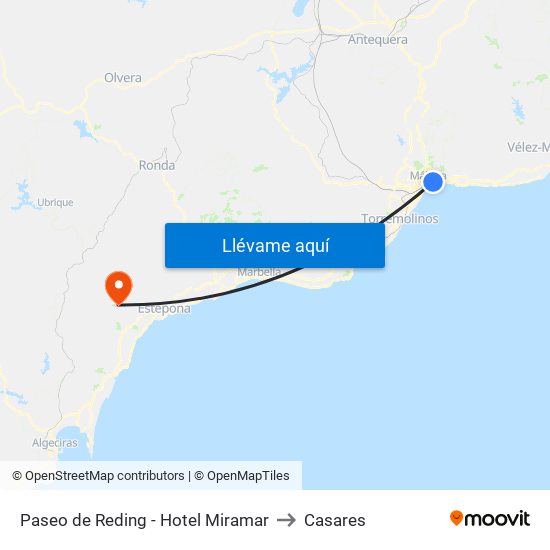 Paseo de Reding - Hotel Miramar to Casares map