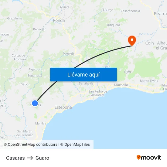 Casares to Guaro map