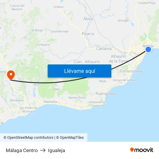 Málaga Centro to Igualeja map