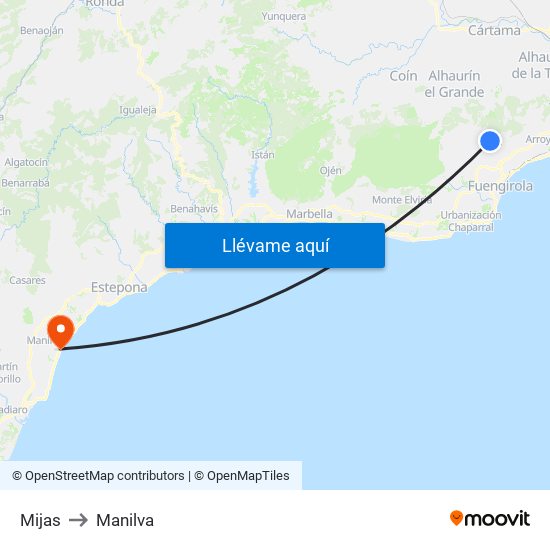 Mijas to Manilva map