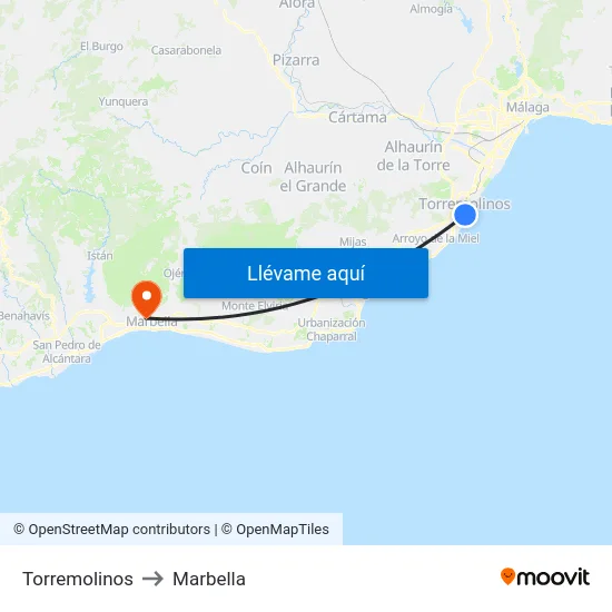 Torremolinos to Marbella map