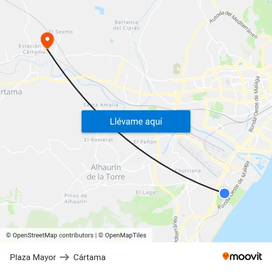 Plaza Mayor to Cártama map