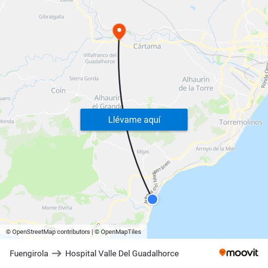 Fuengirola to Hospital Valle Del Guadalhorce map
