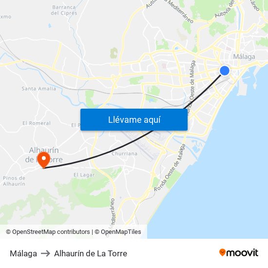 Málaga to Alhaurín de La Torre map