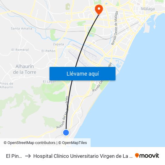 El Pinillo to Hospital Clínico Universitario Virgen de La Victoria map
