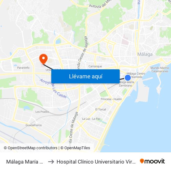 Málaga María Zambrano to Hospital Clínico Universitario Virgen de La Victoria map