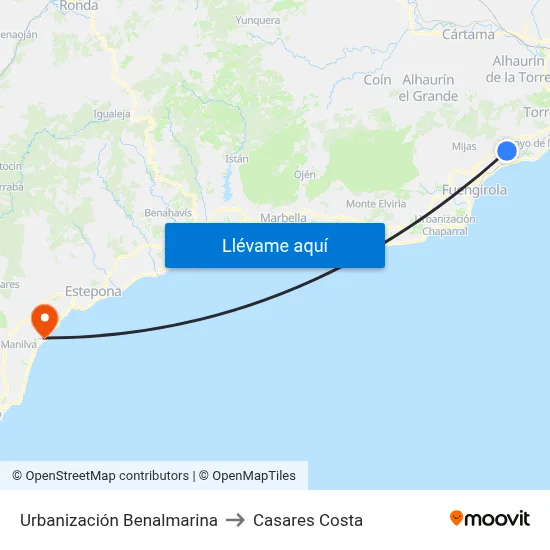 Urbanización Benalmarina to Casares Costa map
