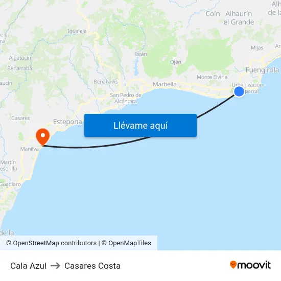 Cala Azul to Casares Costa map