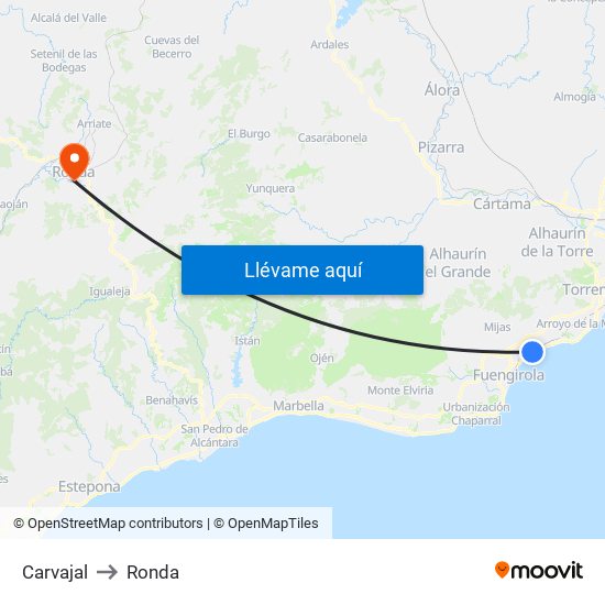 Carvajal to Ronda map