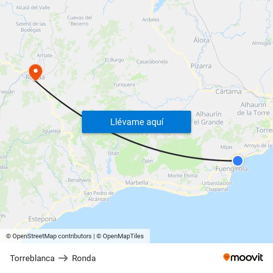 Torreblanca to Ronda map