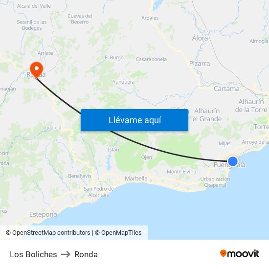 Los Boliches to Ronda map