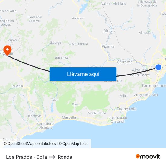 Los Prados - Cofa to Ronda map