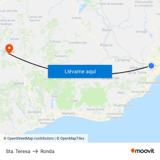 Sta. Teresa to Ronda map