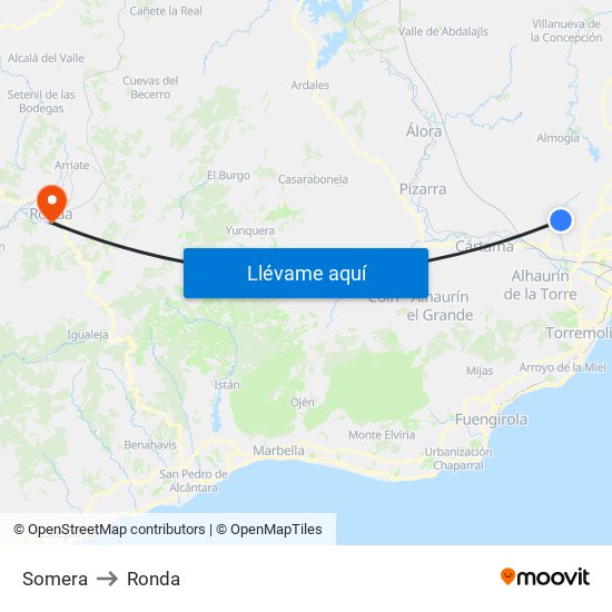 Somera to Ronda map