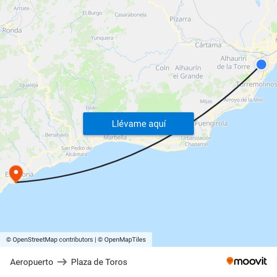 Aeropuerto to Plaza de Toros map