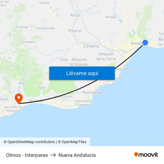 Olmos - Interpares to Nueva Andalucía map