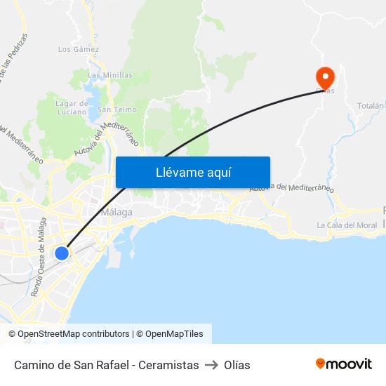 Camino de San Rafael - Ceramistas to Olías map