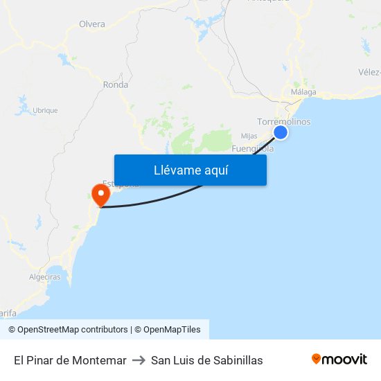 El Pinar de Montemar to San Luis de Sabinillas map