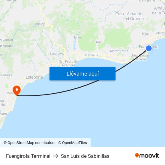 Terminal Fuengirola to San Luis de Sabinillas map