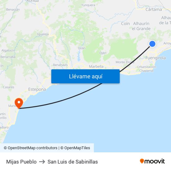 Mijas Pueblo to San Luis de Sabinillas map